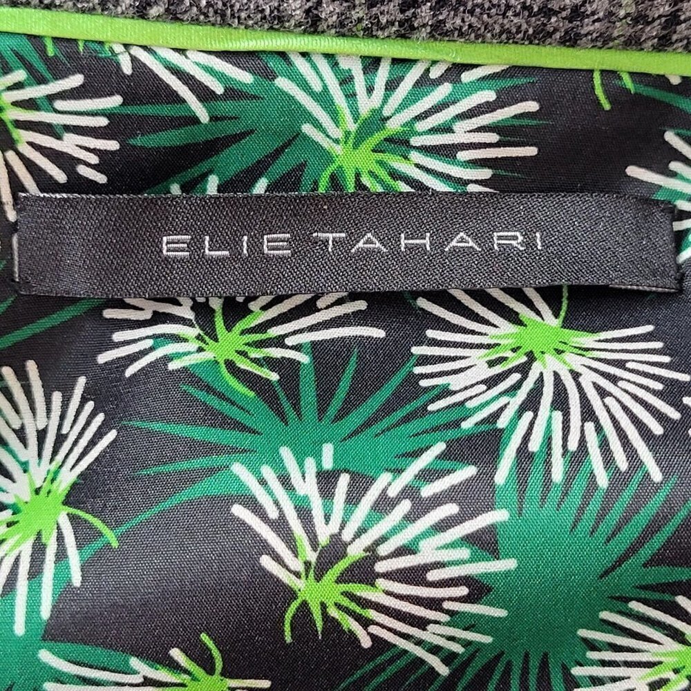 Elie Tahari Blazer Sz 6 Flip Contrast Cuffs Black Lime Plaid Pockets Wool Blend - Picture 8 of 14